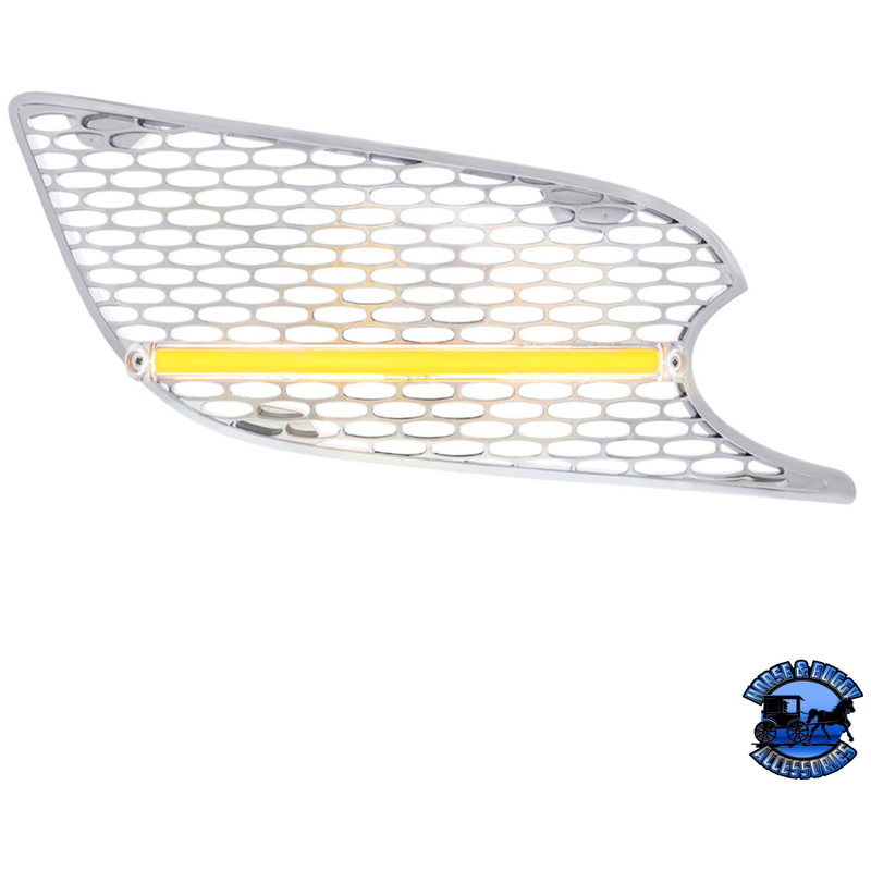 CHROME AIR INTAKE GRILLE WITH LED GLOLIGHT FOR 2012-2021 PETERBILT 579 (Choose Lens Color) (Choose Side) Air Intake Clear / Passenger's Side Light Gray