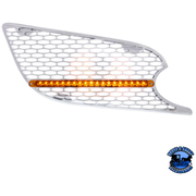 CHROME AIR INTAKE GRILLE WITH REFLECTOR LED LIGHT FOR 2012-2021 PETERBILT 579 (Choose Lens Color) (Choose Side) Air Intake Amber / Passenger's Side Light Gray