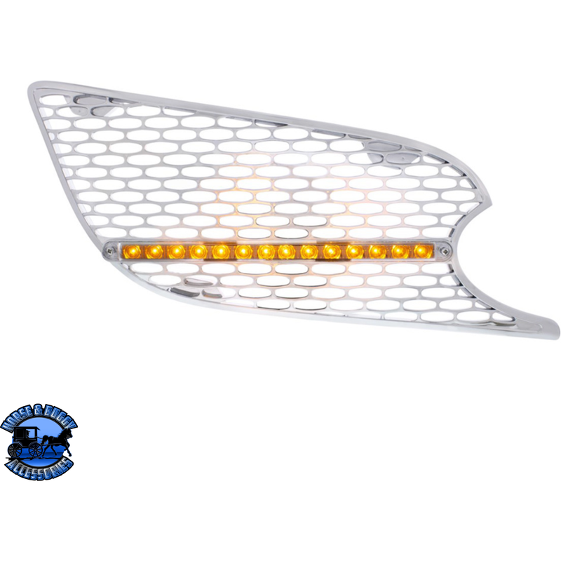 CHROME AIR INTAKE GRILLE WITH LED LIGHT FOR 2012-2021 PETERBILT 579 (Choose Lens Color) (Choose Side) Air Intake Clear / Passenger's Side Light Gray