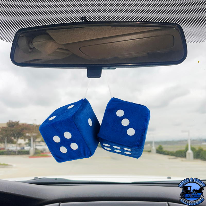 3" X 3" CLASSIC FUZZY DICE (Choose Color) interior Pink,Blue,Black,Red,White Midnight Blue