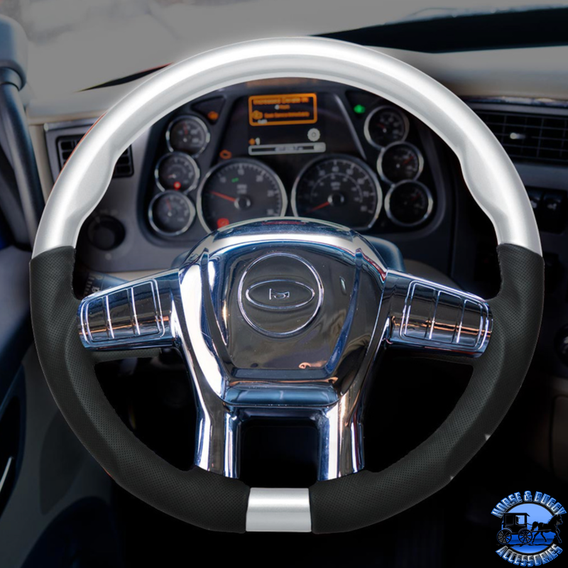 18" YOURGRIP LEATHER & WOOD CANDY COLOR STEERING WHEEL FOR 2012-2021 PB 579&2013-2021 KW T680 (Choose Color) steering wheel Black,Blue,Green,Orange,Red,White Black