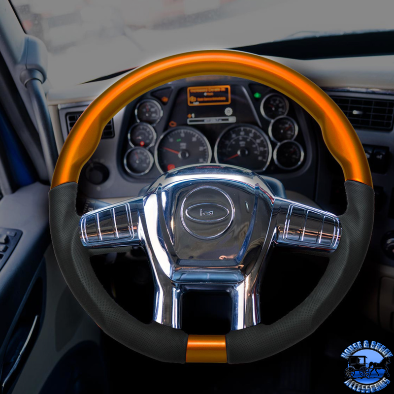 18" YOURGRIP LEATHER & WOOD CANDY COLOR STEERING WHEEL FOR 2012-2021 PB 579&2013-2021 KW T680 (Choose Color) steering wheel Black,Blue,Green,Orange,Red,White Black