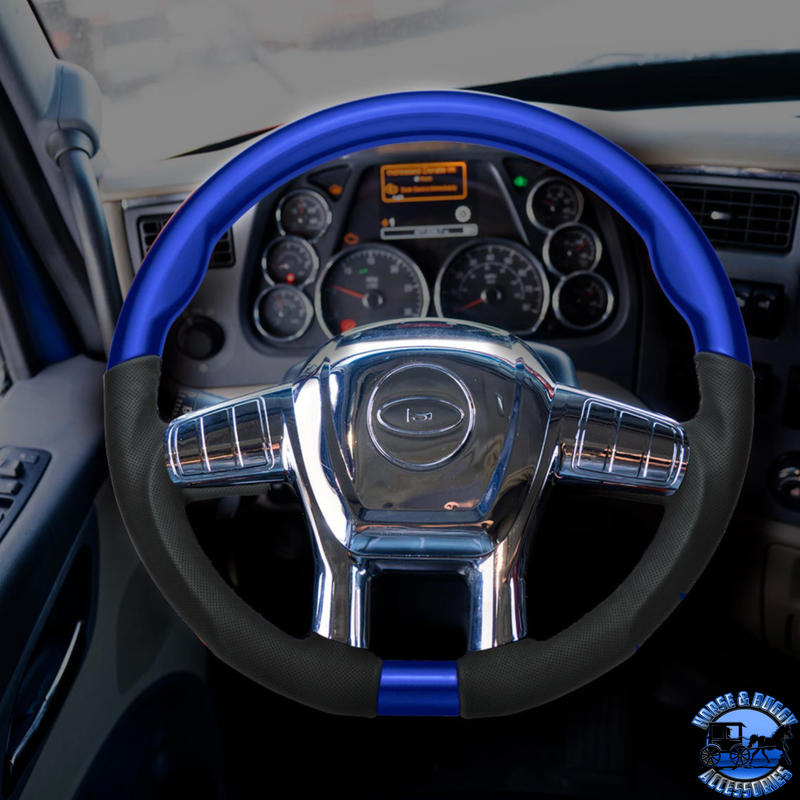 18" YOURGRIP LEATHER & WOOD CANDY COLOR STEERING WHEEL FOR 2012-2021 PB 579&2013-2021 KW T680 (Choose Color) steering wheel Black,Blue,Green,Orange,Red,White Black