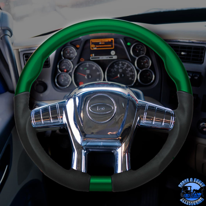 18" YOURGRIP LEATHER & WOOD CANDY COLOR STEERING WHEEL FOR 2012-2021 PB 579&2013-2021 KW T680 (Choose Color) steering wheel Black,Blue,Green,Orange,Red,White Black