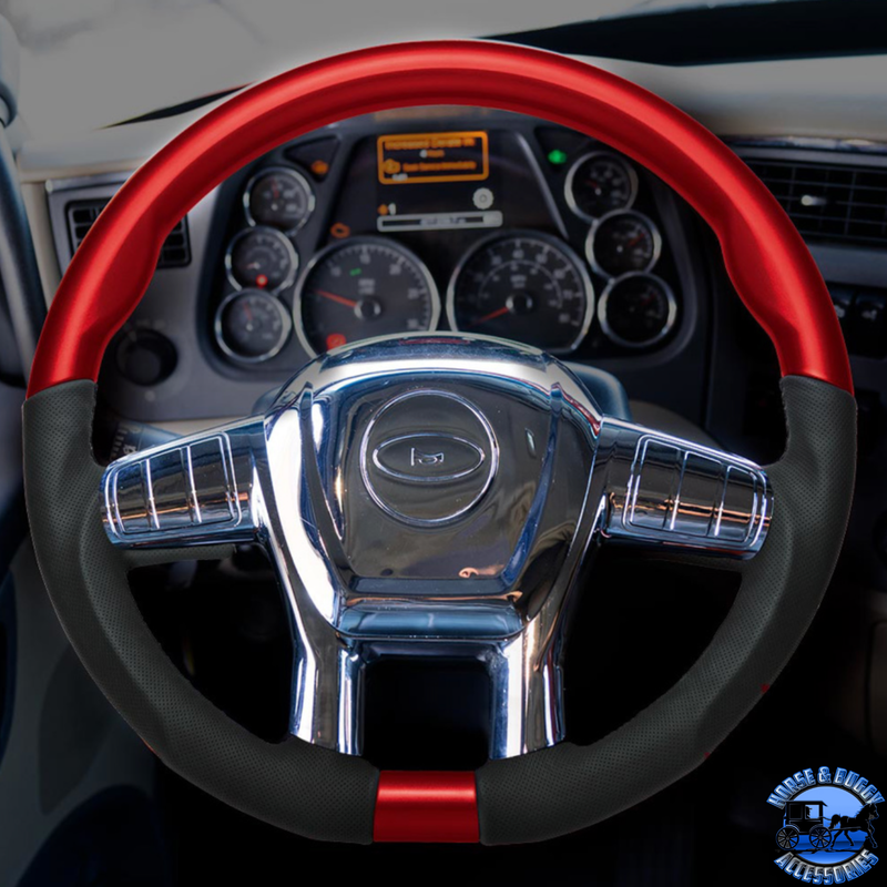 18" YOURGRIP LEATHER & WOOD CANDY COLOR STEERING WHEEL FOR 2012-2021 PB 579&2013-2021 KW T680 (Choose Color) steering wheel Black,Blue,Green,Orange,Red,White Black