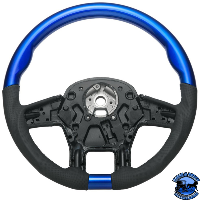 18" YOURGRIP LEATHER & WOOD CANDY COLOR STEERING WHEEL FOR 2012-2021 PB 579&2013-2021 KW T680 (Choose Color) steering wheel Blue Dark Slate Gray