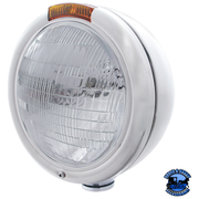 CLASSIC HEADLIGHT ASSEMBLY WITH H6024 BULB & AMBER TURN SIGNAL (Choose Color) HEADLIGHT Chrome Gray