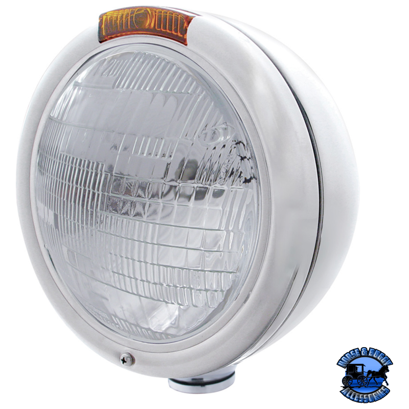 CLASSIC HEADLIGHT ASSEMBLY WITH H6024 BULB & AMBER TURN SIGNAL (Choose Color) HEADLIGHT Chrome Gray