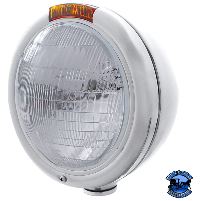 CLASSIC HEADLIGHT 6014 BULB & TURN SIGNAL (Choose Color) HEADLIGHT Chrome Gray