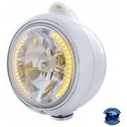 CHROME GUIDE 682-C HEADLIGHT H4 WITH 34 AMBER LED & LED SIGNAL - CLEAR LENS #32429 HEADLIGHT Gray
