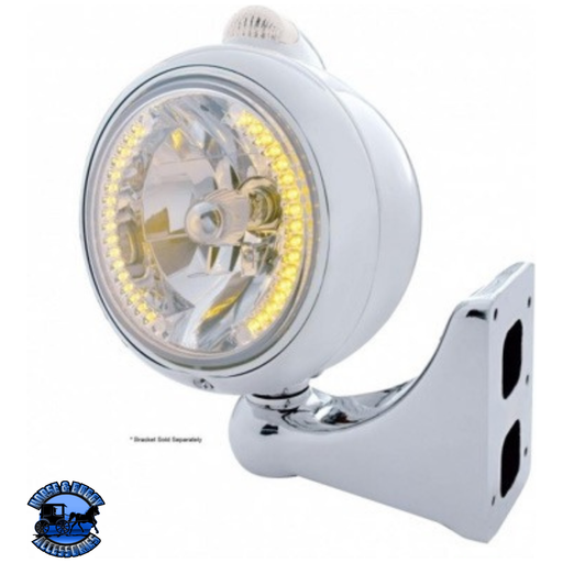CHROME GUIDE 682-C HEADLIGHT H4 WITH 34 AMBER LED & LED SIGNAL - CLEAR LENS #32429 HEADLIGHT Gray