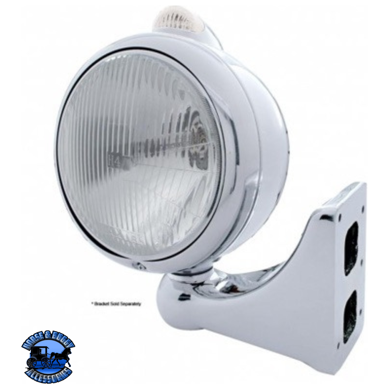 STAINLESS STEEL GUIDE 682-C STYLE HEADLIGHT H4 & LED TURN SIGNAL - CLEAR LENS #31530 HEADLIGHT Gray