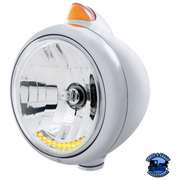 "GUIDE" 682-C HEADLIGHT H4 WITH 10 AMBER LED & ORIGINAL STYLE LED SIGNAL (Choose Headlight Color) (Choose Lens Color) HEADLIGHT Chrome / Amber Light Gray
