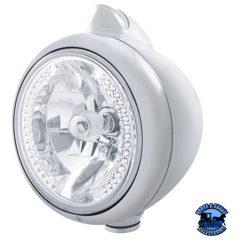 CHROME GUIDE 682-C HEADLIGHT H4 WITH WHITE LED & ORIGINAL STYLE LED SIGNAL (Choose Color) HEADLIGHT Clear Light Gray