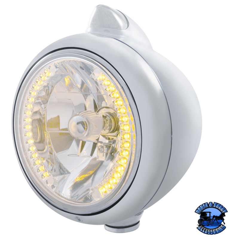 CHROME GUIDE 682-C HEADLIGHT H4 WITH AMBER LED & ORIGINAL STYLE LED SIGNAL (Choose Color) HEADLIGHT Clear Gray