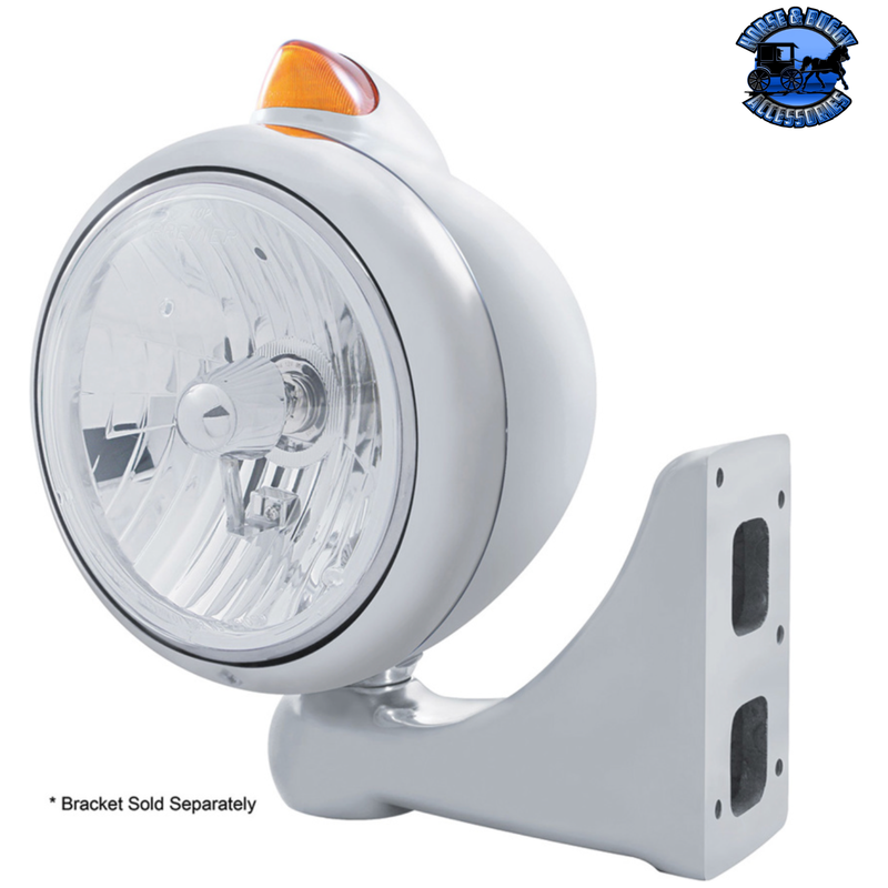 CHROME GUIDE 682-C HEADLIGHT CRYSTAL H4 & ORIGINAL STYLE LED SIGNAL (Choose Color) HEADLIGHT Amber,Clear Gray