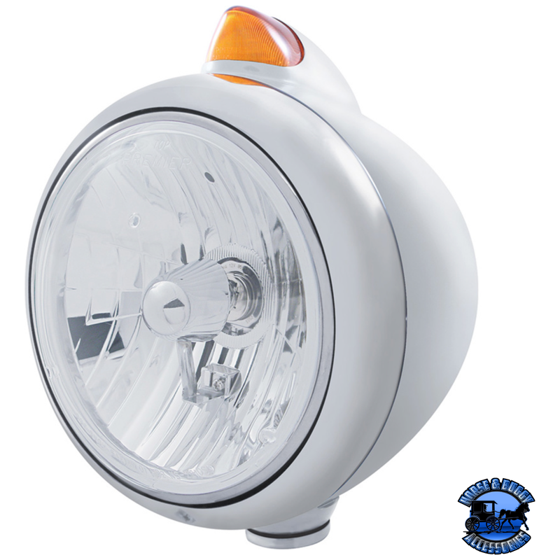 CHROME GUIDE 682-C HEADLIGHT CRYSTAL H4 & ORIGINAL STYLE LED SIGNAL (Choose Color) HEADLIGHT Amber Light Gray