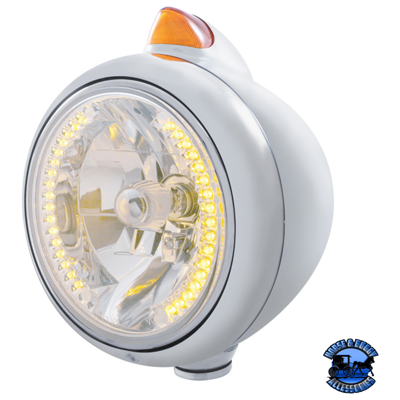 GUIDE 682-C HEADLIGHT H4 WITH 34 AMBER LED & ORIGINAL STYLE LED SIGNAL (Choose Color) (Choose Lens) HEADLIGHT Stainless / Amber Gray