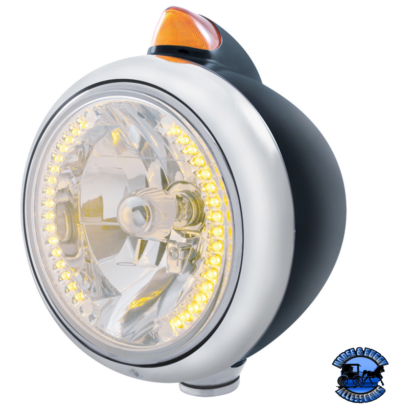 GUIDE 682-C HEADLIGHT H4 WITH 34 AMBER LED & ORIGINAL STYLE LED SIGNAL (Choose Color) (Choose Lens) HEADLIGHT Black / Amber Light Gray