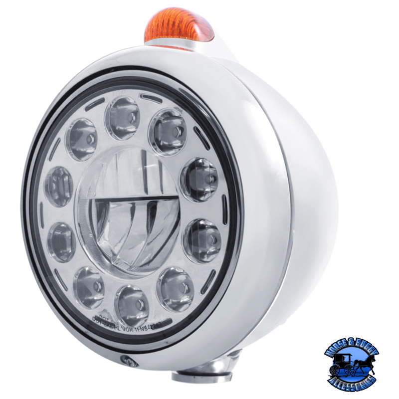 CHROME GUIDE 682-C HEADLIGHT 11 LED BULB & DUAL MODE LED SIGNAL (Choose Color) HEADLIGHT Amber Light Gray