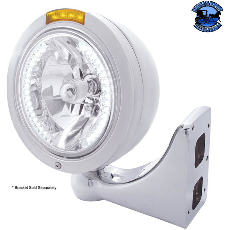 STAINLESS STEEL BULLET CLASSIC HEADLIGHT H4 WITH WHITE LED & SIGNAL (Choose Mode) (Choose Color) HEADLIGHT Dual / Amber,Dual / Clear,Single / Amber,Single / Clear Light Gray