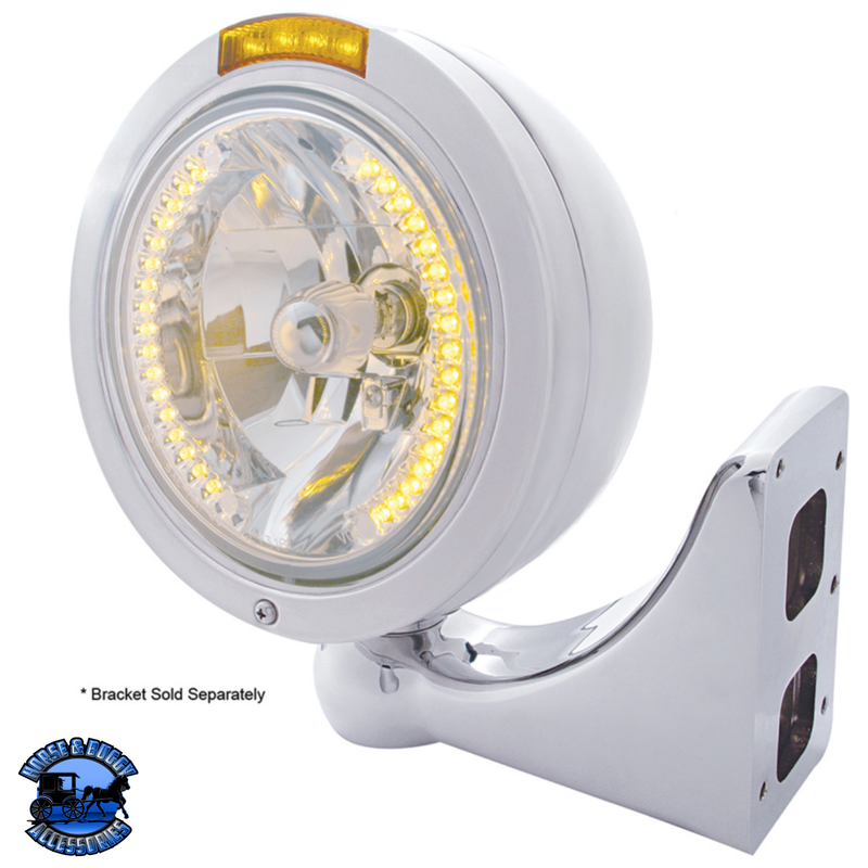 STAINLESS STEEL BULLET CLASSIC HEADLIGHT H4 WITH AMBER LED & SIGNAL (Choose Mode) (Choose Color) HEADLIGHT Dual / Amber,Dual / Clear,Single / Amber,Single / Clear Gray