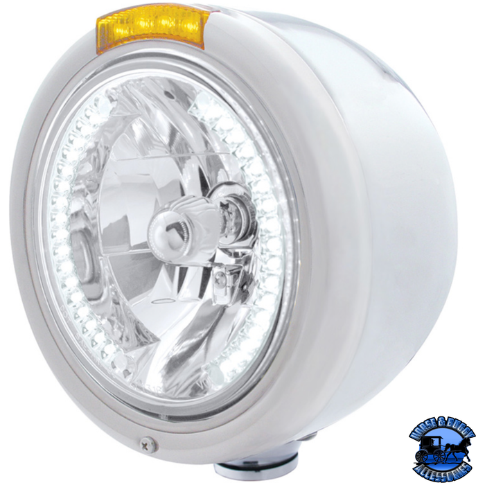 Light Gray STAINLESS STEEL CLASSIC HALF MOON HEADLIGHT H4 WITH WHITE LED & SIGNAL (Choose Mode) (Choose Color) HEADLIGHT Single / Amber