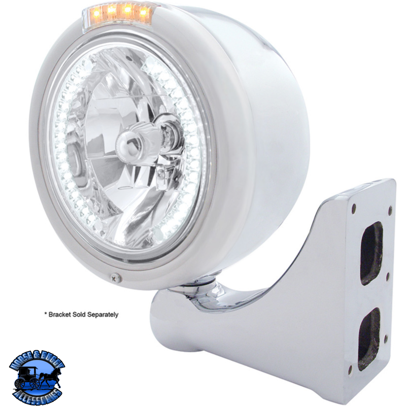 STAINLESS STEEL CLASSIC HALF MOON HEADLIGHT H4 WITH WHITE LED & SIGNAL (Choose Mode) (Choose Color) HEADLIGHT Dual / Clear,Single / Amber,Single / Clear Light Gray