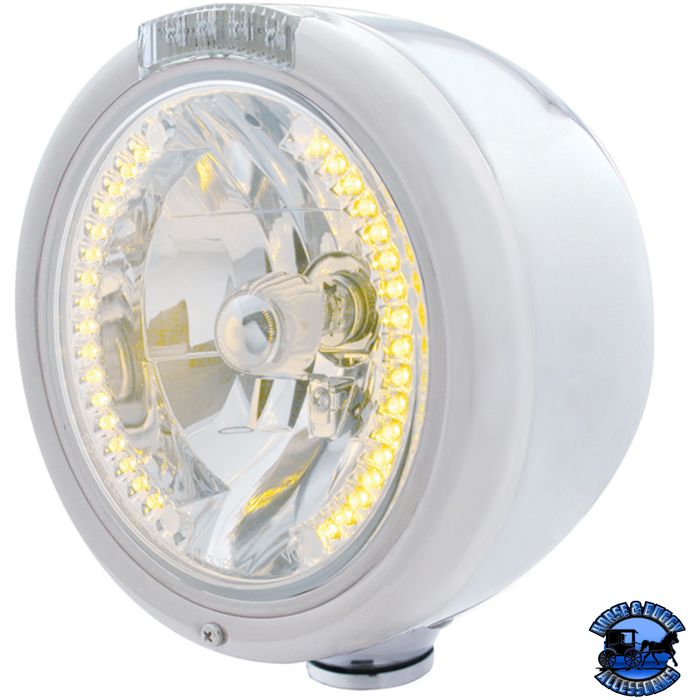 Light Gray STAINLESS STEEL CLASSIC HALF MOON HEADLIGHT H4 WITH AMBER LED & SIGNAL (Choose Mode) (Choose Color) HEADLIGHT Dual / Clear,Single / Clear