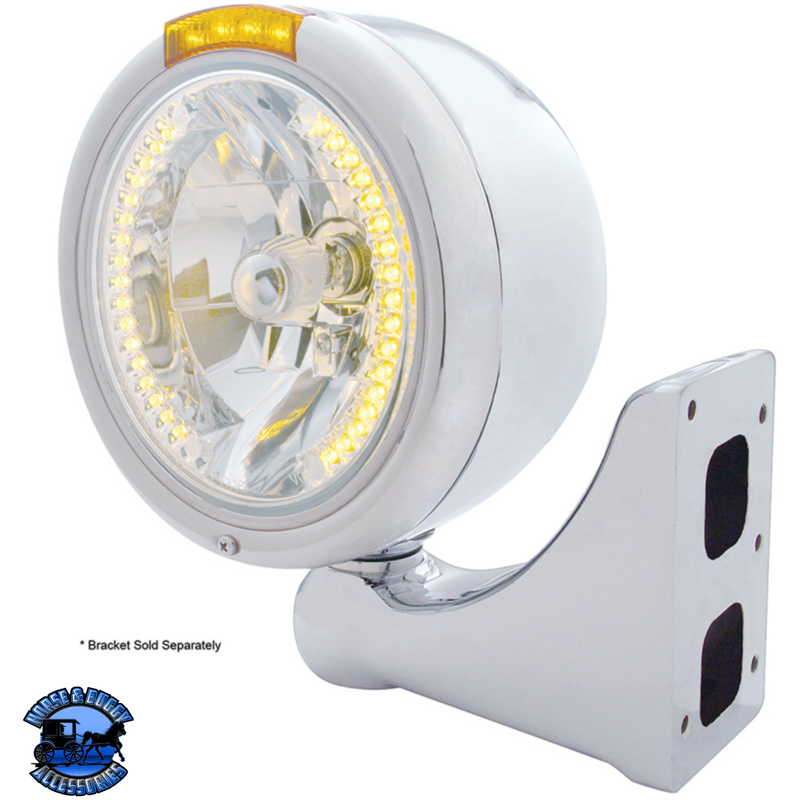 STAINLESS STEEL CLASSIC HALF MOON HEADLIGHT H4 WITH AMBER LED & SIGNAL (Choose Mode) (Choose Color) HEADLIGHT Dual / Amber,Dual / Clear,Single / Amber,Single / Clear Light Gray