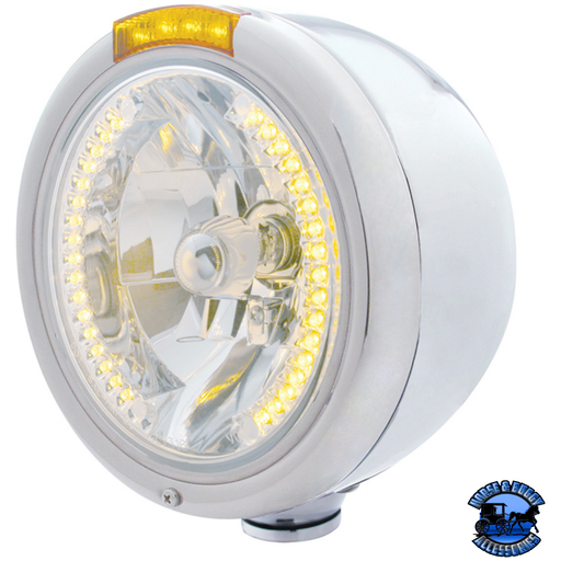 Light Gray STAINLESS STEEL CLASSIC HALF MOON HEADLIGHT H4 WITH AMBER LED & SIGNAL (Choose Mode) (Choose Color) HEADLIGHT Dual / Amber,Single / Amber