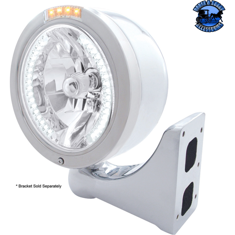 STAINLESS STEEL BULLET HALF MOON HEADLIGHT H4 WITH WHITE LED & SIGNAL (Chose Mode) (Choose Color) HEADLIGHT Dual / Amber,Dual / Clear,Single / Amber,Single / Clear Light Gray