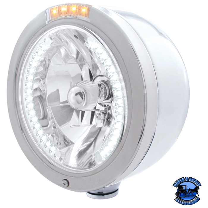 Light Gray STAINLESS STEEL BULLET HALF MOON HEADLIGHT H4 WITH WHITE LED & SIGNAL (Chose Mode) (Choose Color) HEADLIGHT Dual / Clear,Single / Clear