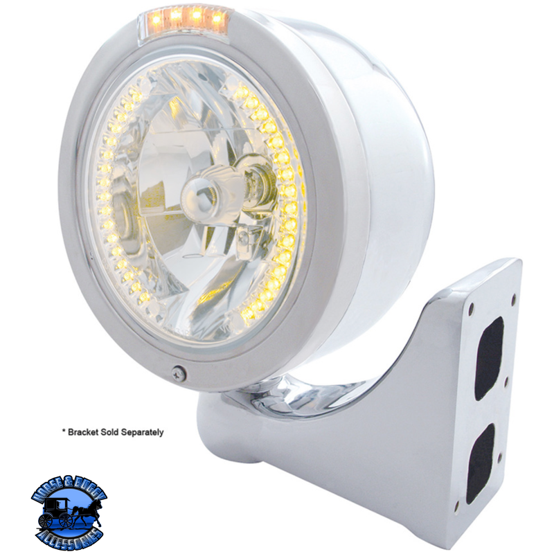 STAINLESS STEEL BULLET HALF MOON HEADLIGHT H4 WITH AMBER LED & SIGNAL (Choose Mode) (Choose Color) HEADLIGHT Dual / Amber,Dual / Clear,Single / Amber,Single / Clear Light Gray