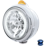 STAINLESS STEEL GUIDE 682-C HEADLIGHT H4 WITH WHITE LED & DUAL MODE LED SIGNAL (Choose Color) HEADLIGHT Amber Light Gray