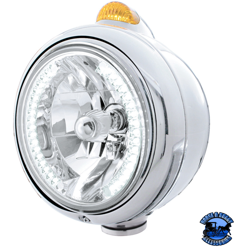 STAINLESS STEEL GUIDE 682-C HEADLIGHT H4 WITH WHITE LED & DUAL MODE LED SIGNAL (Choose Color) HEADLIGHT Amber Light Gray