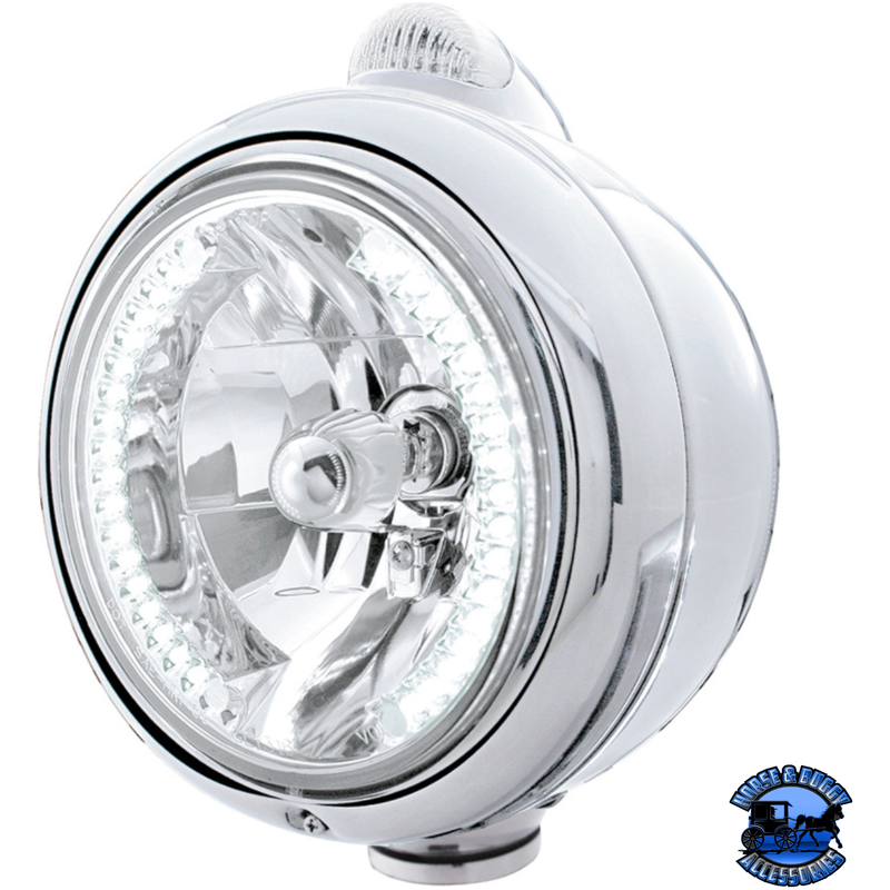 STAINLESS STEEL GUIDE 682-C HEADLIGHT H4 WITH WHITE LED & DUAL MODE LED SIGNAL (Choose Color) HEADLIGHT Clear Light Gray