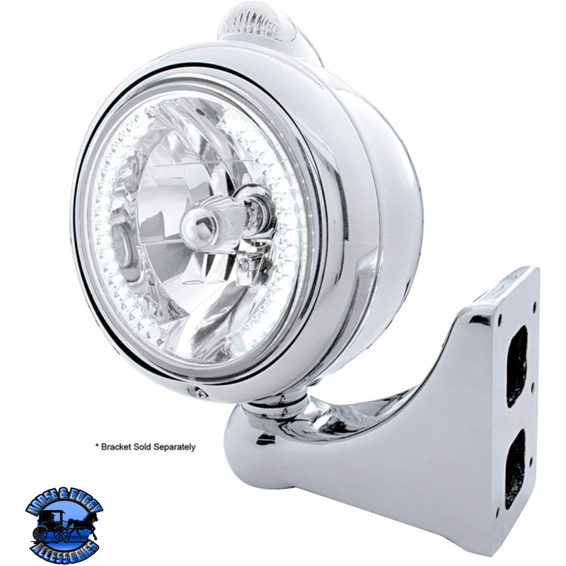 STAINLESS STEEL GUIDE 682-C HEADLIGHT H4 WITH WHITE LED & DUAL MODE LED SIGNAL (Choose Color) HEADLIGHT Clear,Amber Light Gray