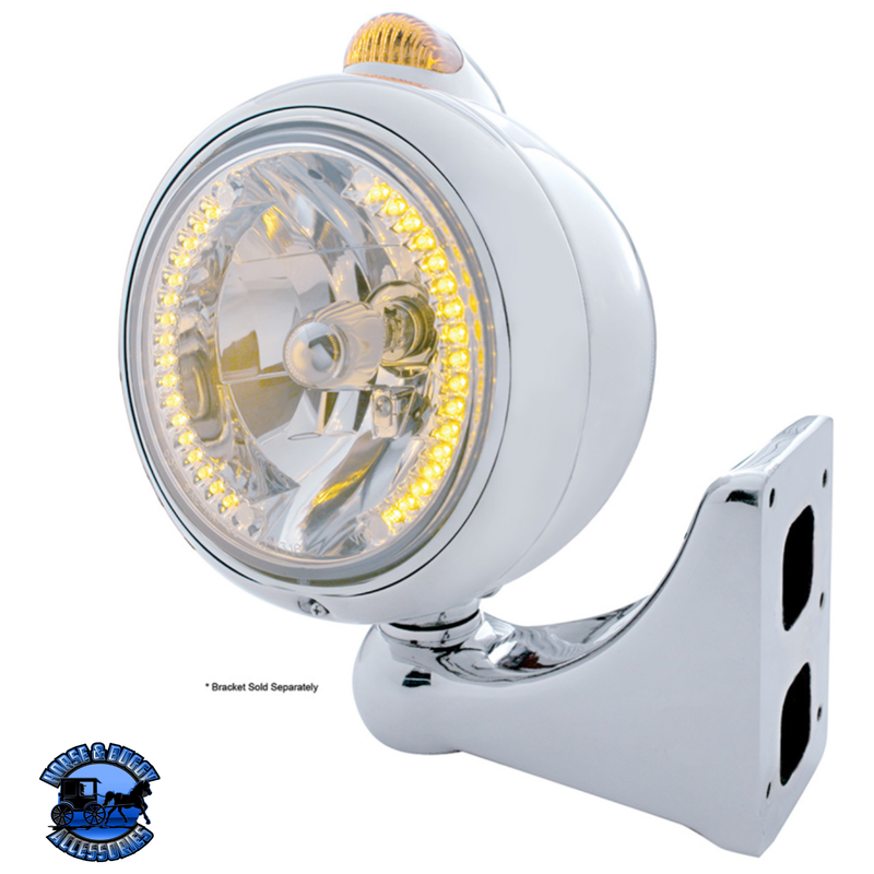 CHROME GUIDE 682-C HEADLIGHT H4 WITH AMBER LED & DUAL MODE LED SIGNAL (Choose Color) HEADLIGHT Amber,Clear Gray