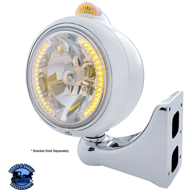 STAINLESS STEEL GUIDE 682-C HEADLIGHT H4 WITH AMBER LED & DUAL MODE LED SIGNAL (Choose Color) HEADLIGHT Amber,Clear Gray