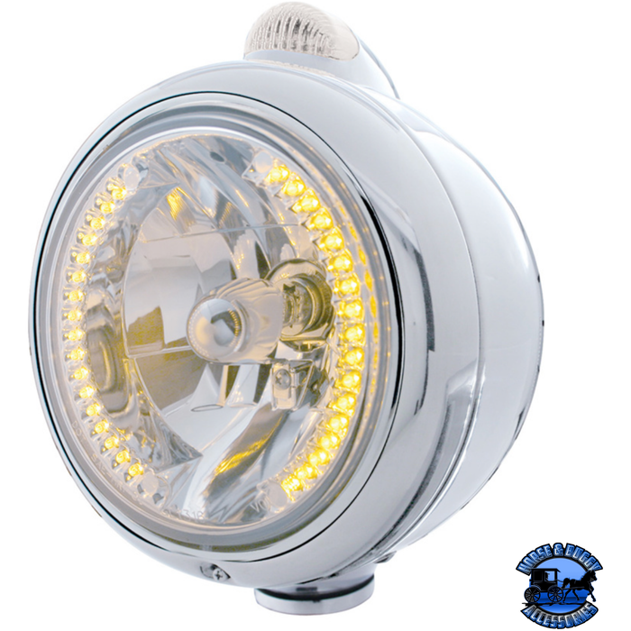 Gray STAINLESS STEEL GUIDE 682-C HEADLIGHT H4 WITH AMBER LED & DUAL MODE LED SIGNAL (Choose Color) HEADLIGHT Clear