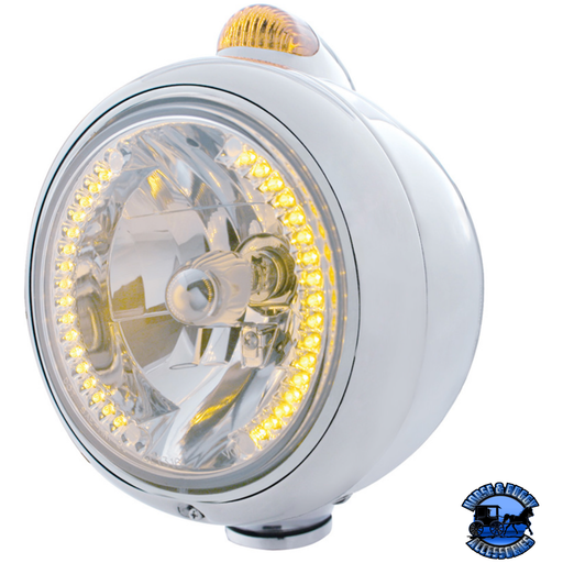 Gray STAINLESS STEEL GUIDE 682-C HEADLIGHT H4 WITH AMBER LED & DUAL MODE LED SIGNAL (Choose Color) HEADLIGHT Amber