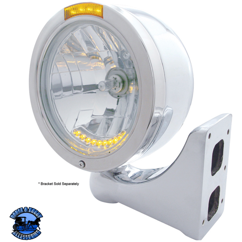 STAINLESS STEEL BULLET HALF MOON HEADLIGHT H4 WITH 10 AMBER LED & LED TURN SIGNAL (Choose Mode) (Choose Color) HEADLIGHT Dual / Amber,Dual / Clear,Single / Amber,Single / Clear Gray