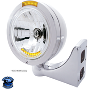 STAINLESS STEEL BULLET CLASSIC HEADLIGHT H4 WITH 10 AMBER LED & LED TURN SIGNAL (Choose Mode) (Choose Color) HEADLIGHT Dual / Amber,Dual / Clear,Single / Amber,Single / Clear Light Gray