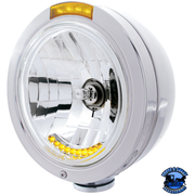 STAINLESS STEEL BULLET CLASSIC HEADLIGHT H4 WITH 10 AMBER LED & LED TURN SIGNAL (Choose Mode) (Choose Color) HEADLIGHT Dual / Amber,Single / Amber Light Gray