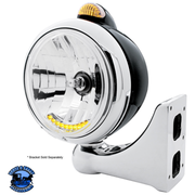 BLACK GUIDE 682-C HEADLIGHT H4 WITH 10 AMBER LED & DUAL MODE LED SIGNAL (Choose Color) HEADLIGHT Amber,Clear Light Gray