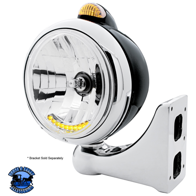 BLACK GUIDE 682-C HEADLIGHT H4 WITH 10 AMBER LED & DUAL MODE LED SIGNAL (Choose Color) HEADLIGHT Amber,Clear Light Gray