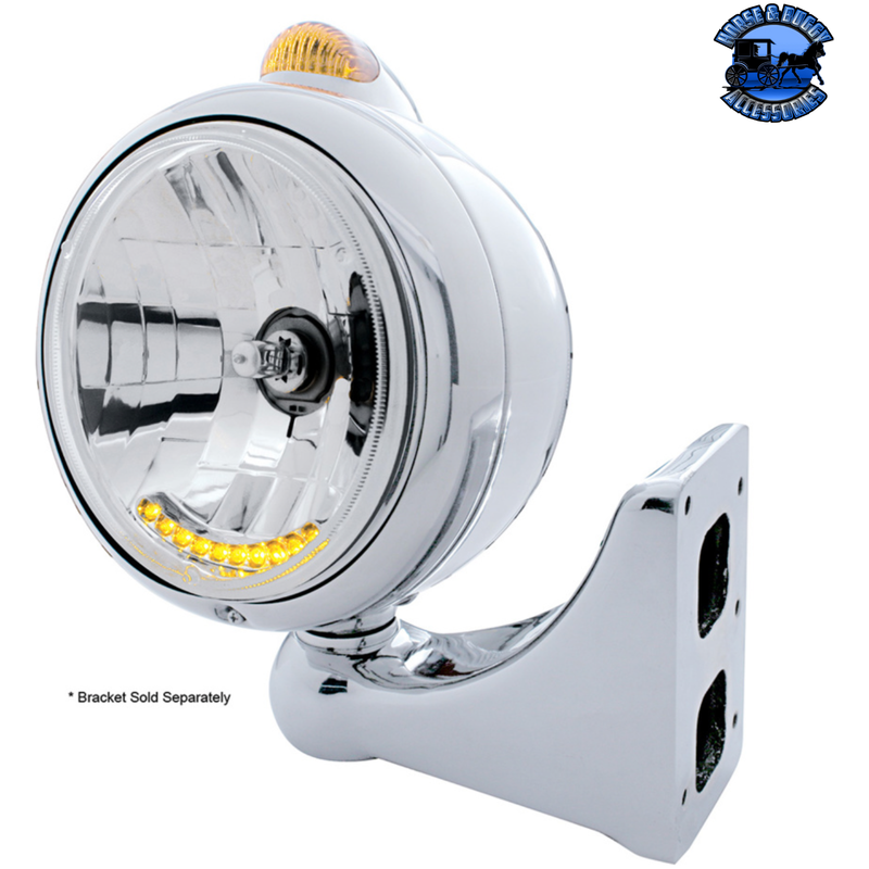 CHROME GUIDE 682-C HEADLIGHT H4 WITH 10 AMBER LED & DUAL MODE LED SIGNAL (Choose Color) HEADLIGHT Amber,Clear Light Gray