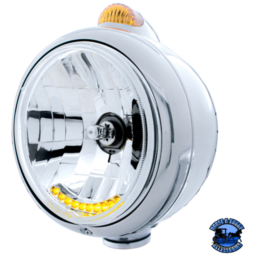 CHROME GUIDE 682-C HEADLIGHT H4 WITH 10 AMBER LED & DUAL MODE LED SIGNAL (Choose Color) HEADLIGHT Amber Light Gray