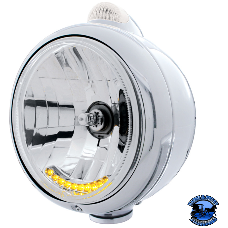 STAINLESS STEEL GUIDE 682-C HEADLIGHT H4 WITH 6 AMBER LED & DUAL MODE LED SIGNAL (Choose Color) HEADLIGHT Clear Light Gray